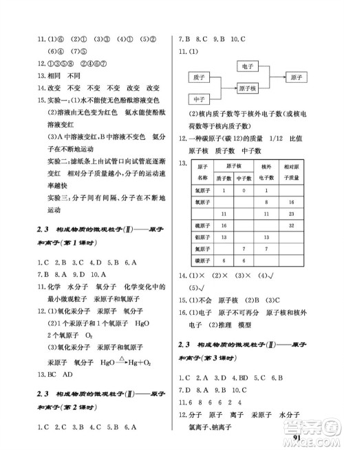 科学出版社2023年秋配套综合练习九年级化学上册科学版参考答案 科学出版社2023年秋配套综合练习九年级化学上册科学版参考答案