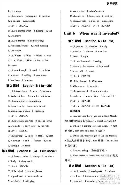 北京师范大学出版社2023年配套综合练习九年级英语全册人教版参考答案 北京师范大学出版社2023年配套综合练习九年级英语全册人教版参考答案