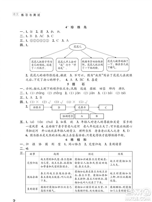 江苏凤凰教育出版社2023年秋小学语文练习与测试五年级上册人教版参考答案