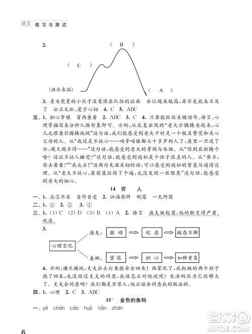 江苏凤凰教育出版社2023年秋小学语文练习与测试六年级上册人教版参考答案