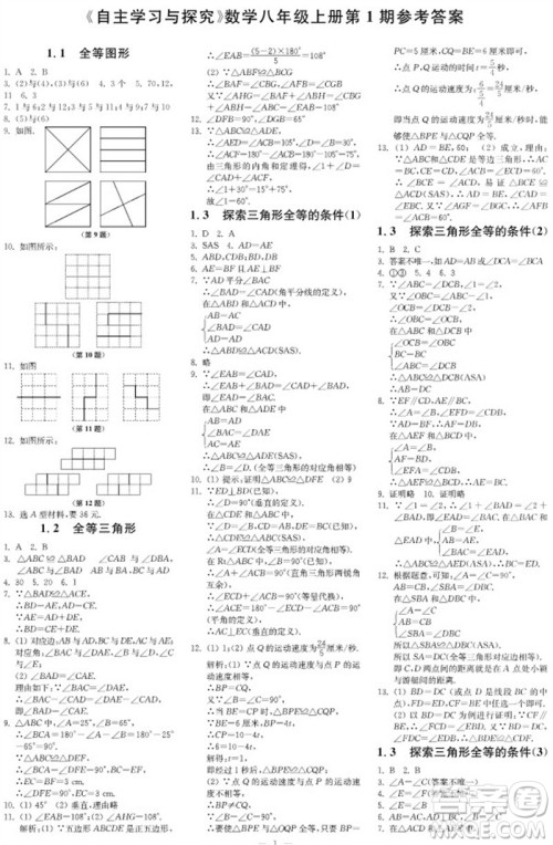 2023年秋时代学习报自主学习与探究八年级数学上册第1期参考答案