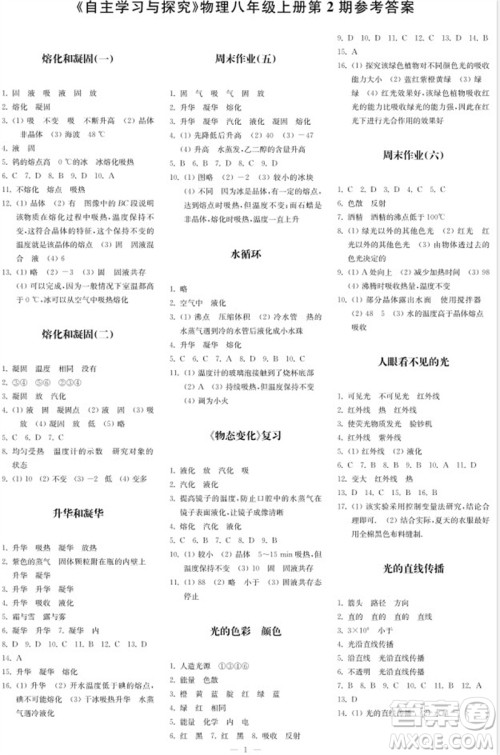 2023年秋时代学习报自主学习与探究八年级物理上册第2期参考答案