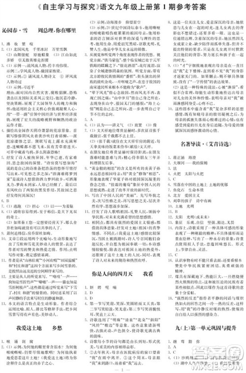 2023年秋时代学习报自主学习与探究九年级语文上册第1期参考答案