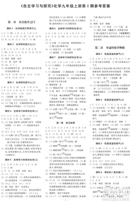 2023年秋时代学习报自主学习与探究九年级化学上册第1期参考答案
