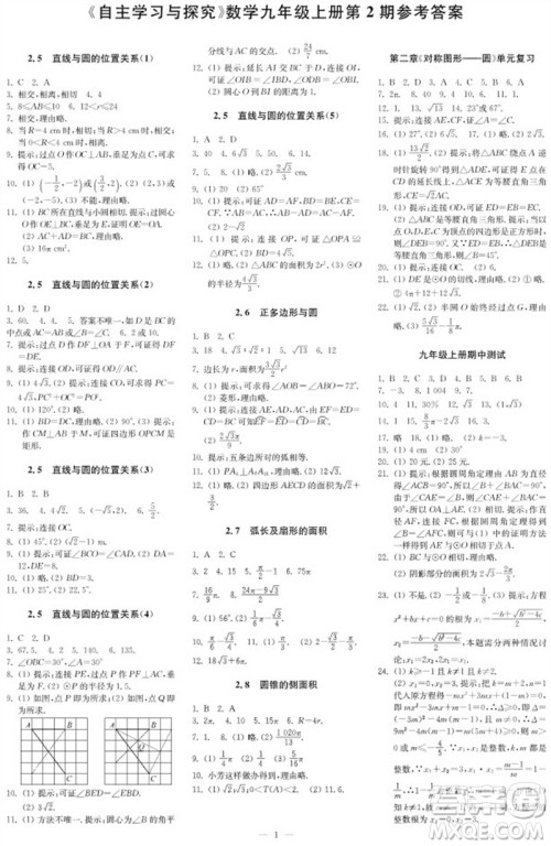 2023年秋时代学习报自主学习与探究九年级数学上册第2期参考答案