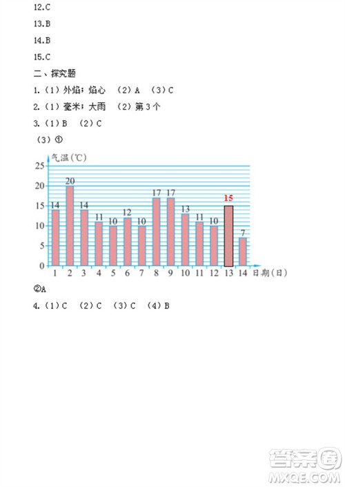 浙江教育出版社2023年秋科学作业本三年级上册教科版参考答案