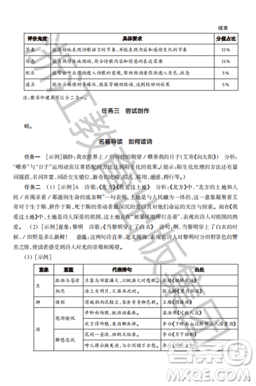 浙江教育出版社2023年秋语文作业本九年级上册语文人教版答案