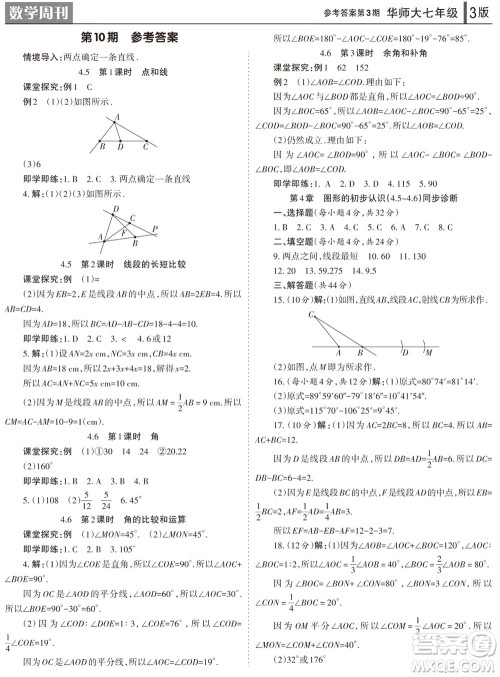 2023年秋学习方法报数学周刊七年级上册华师大版第3期参考答案