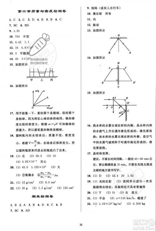 人民教育出版社2023年秋同步轻松练习八年级物理上册人教版答案