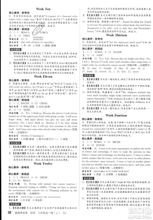 阳光出版社2023年秋季全品作业本九年级英语全一册人教版河北专版答案