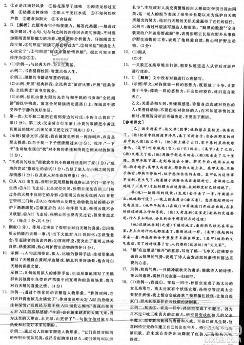 沈阳出版社2023年秋季全品作业本七年级语文上册通用版河南专版答案