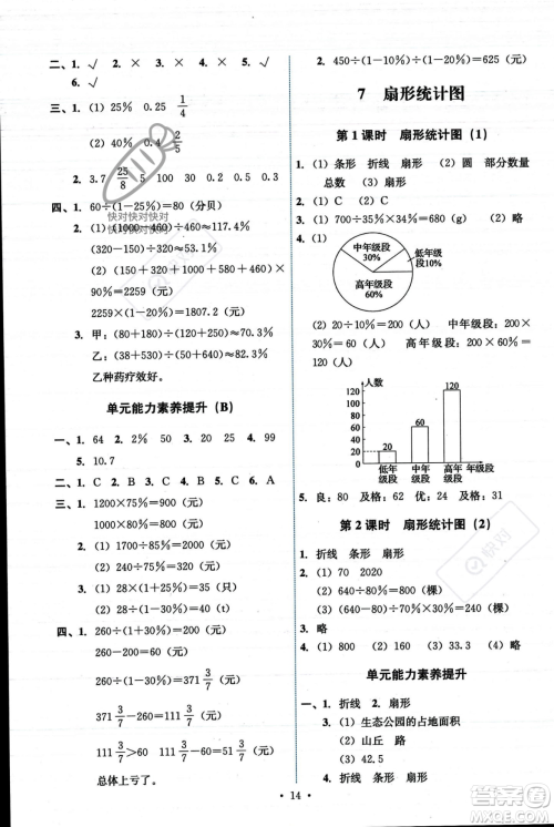 人民教育出版社2023年秋能力培养与测试六年级数学上册人教版答案