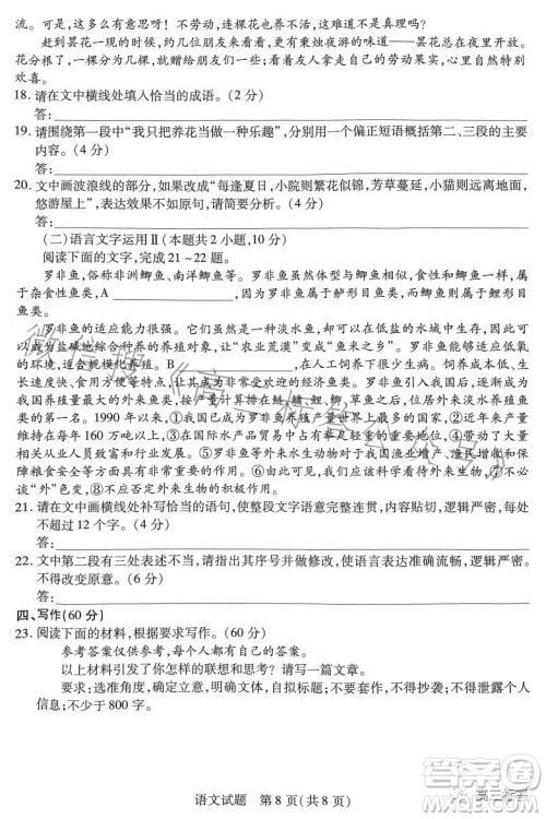 2023-2024学年高中毕业班阶段性测试一语文试卷答案