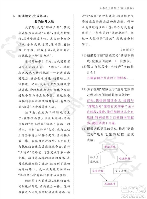 江西教育出版社2023年秋语文作业本六年级上册人教版参考答案
