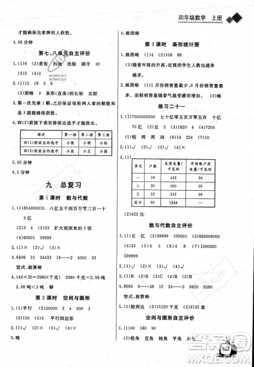 长江少年儿童出版社2023年秋长江全能学案同步练习册四年级数学上册人教版答案