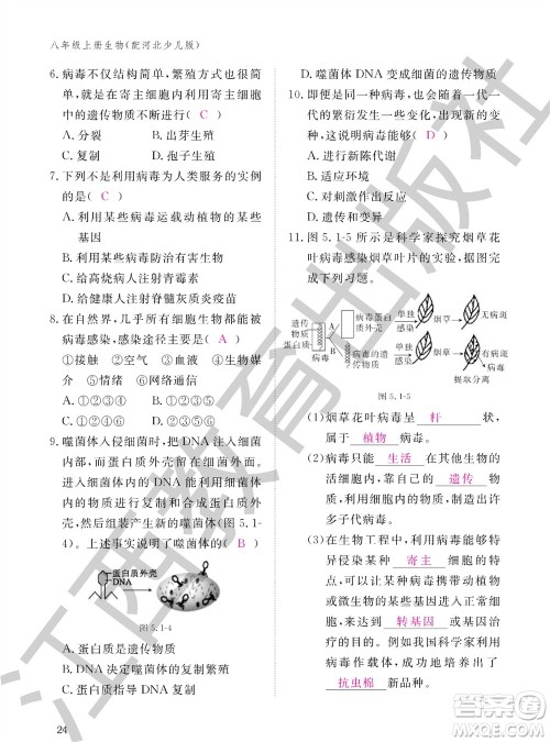 江西教育出版社2023年秋生物作业本八年级上册冀少版参考答案
