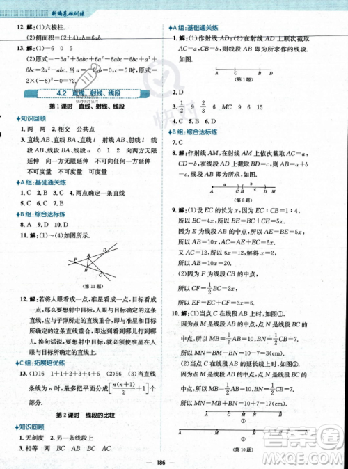 安徽教育出版社2023年秋新编基础训练七年级数学上册人教版答案