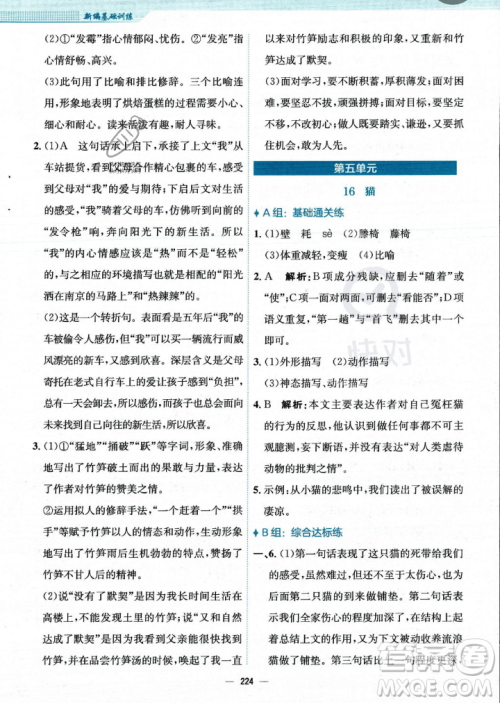 安徽教育出版社2023年秋新编基础训练七年级语文上册人教版答案
