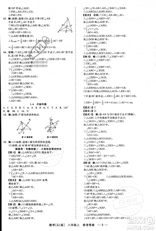 浙江工商大学出版社2023年秋精彩练习就练这一本八年级数学上册浙教版答案