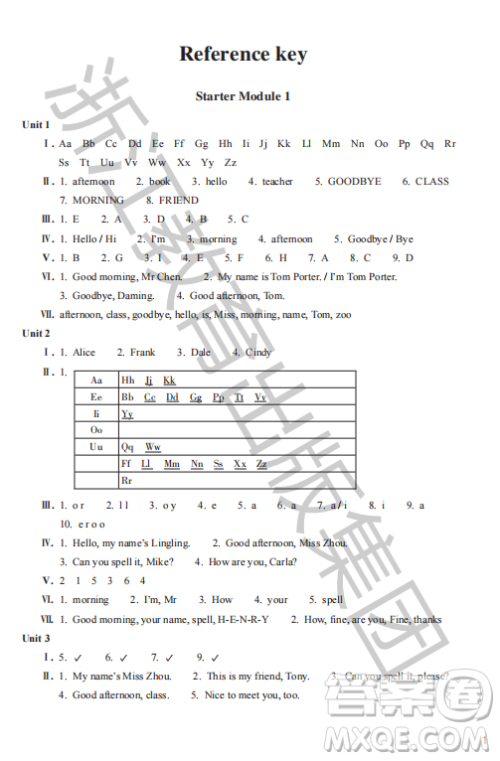 浙江教育出版社2023年秋英语作业本七年级英语上册外研版答案