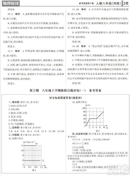 2023年秋学习方法报物理周刊八年级上册人教版河南专版第1期参考答案