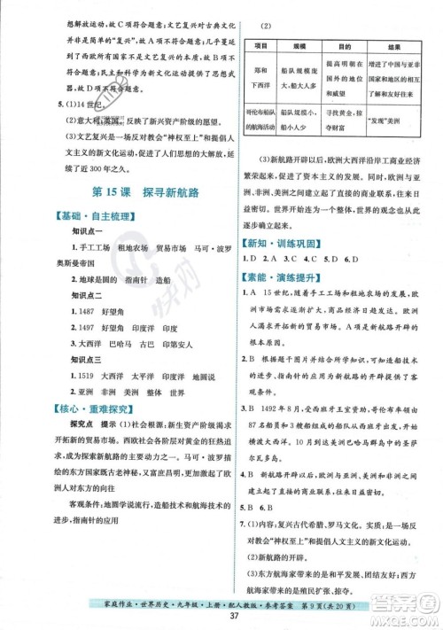 贵州教育出版社2023年秋家庭作业九年级世界历史上册人教版答案 贵州教育出版社2023年秋家庭作业九年级世界历史上册人教版答案