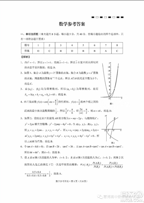 2024届云师大附中高三上学期适应性月考二数学试卷答案
