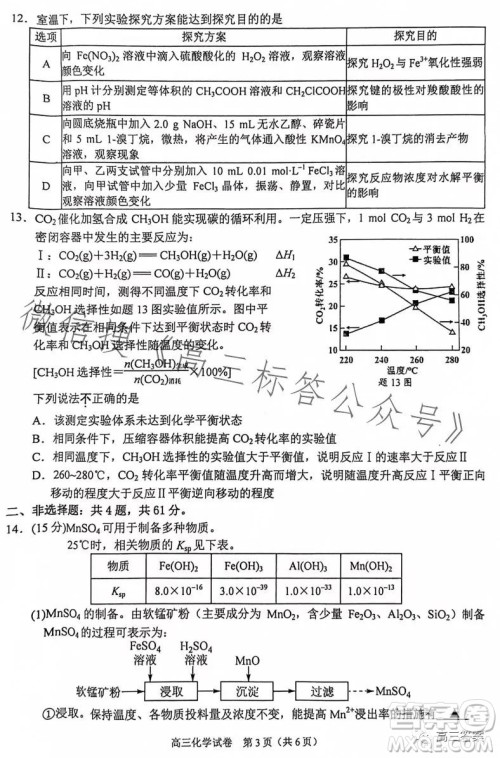 南京市2024届高三年级学情调研化学试卷答案