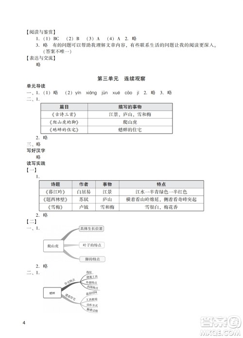 广州出版社2023年秋阳光学业评价四年级语文上册人教版参考答案