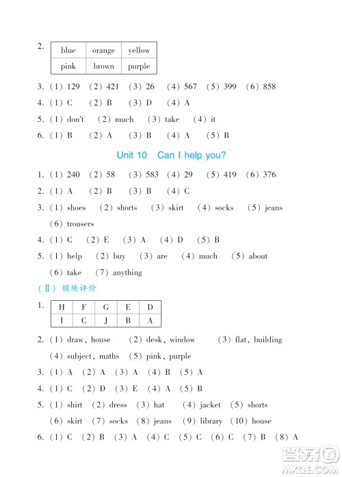 广州出版社2023年秋阳光学业评价四年级英语上册教科版参考答案