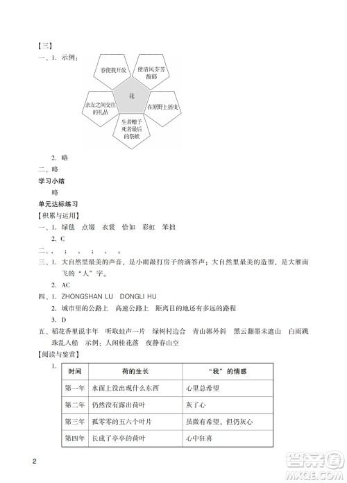 广州出版社2023年秋阳光学业评价六年级语文上册人教版参考答案