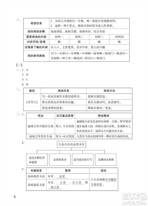 广州出版社2023年秋阳光学业评价六年级语文上册人教版参考答案