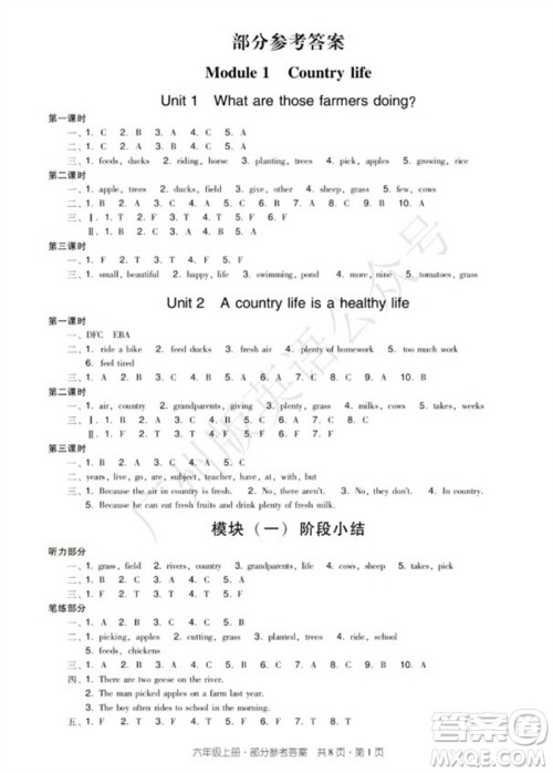 新世纪出版社2023年秋王牌英语小学英语双基同步导学导练六年级上册广州版参考答案