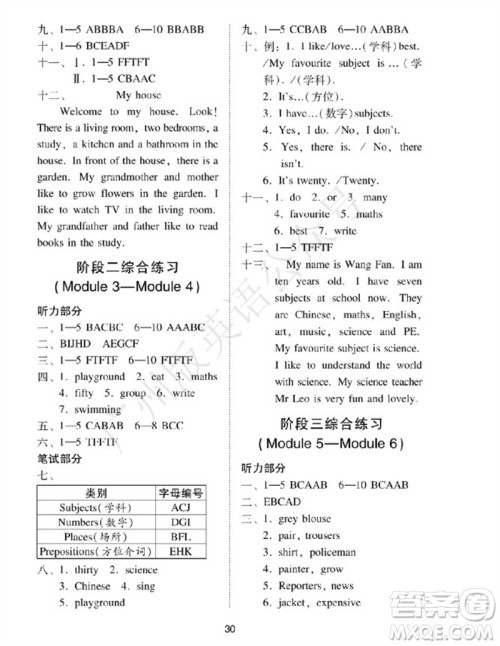 广州出版社2023年秋小学英语目标实施手册四年级上册广州教科版参考答案