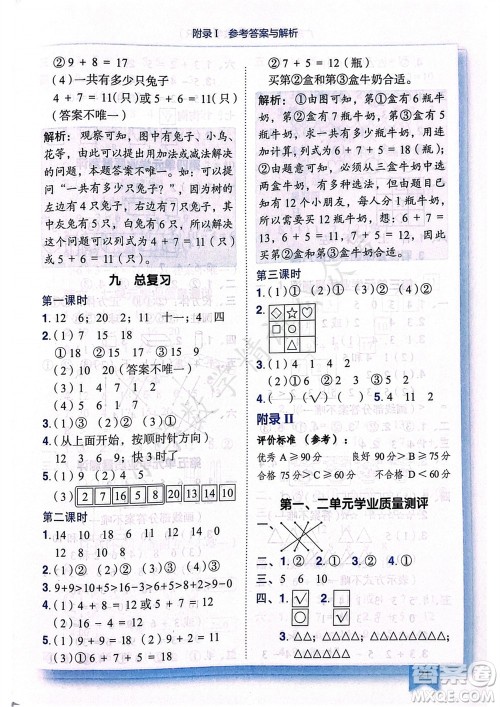 龙门书局2023年秋黄冈小状元作业本一年级数学上册人教版广东专版参考答案