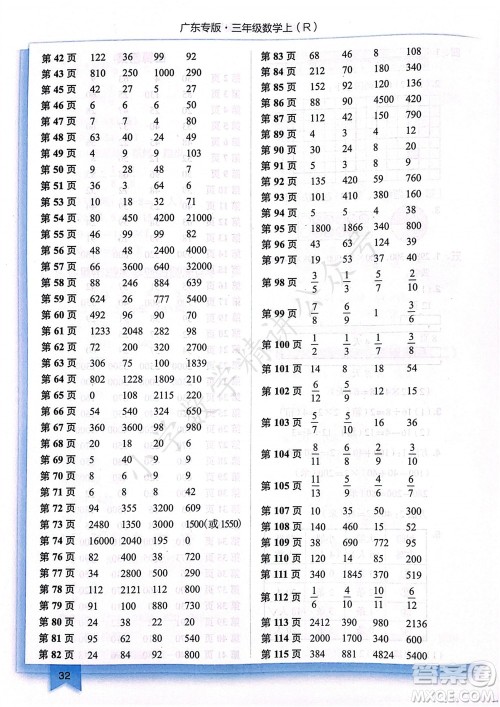 龙门书局2023年秋黄冈小状元作业本三年级数学上册人教版广东专版参考答案