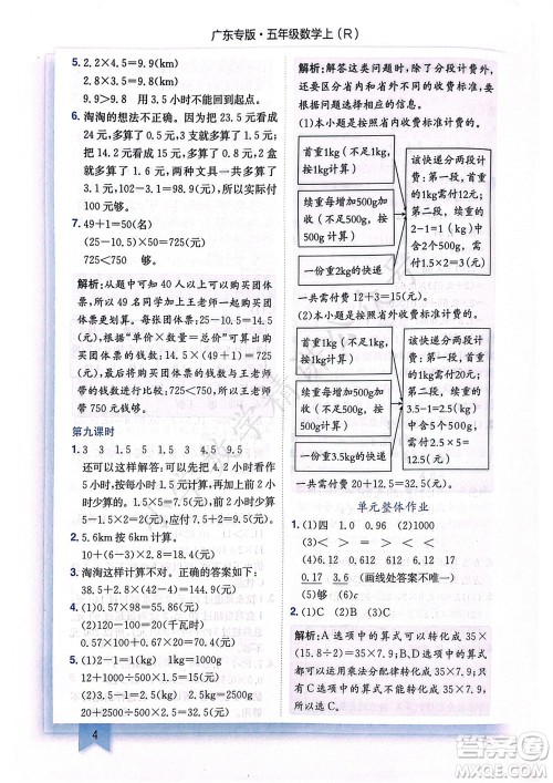 龙门书局2023年秋黄冈小状元作业本五年级数学上册人教版广东专版参考答案 龙门书局2023年秋黄冈小状元作业本五年级数学上册人教版广东专版参考答案