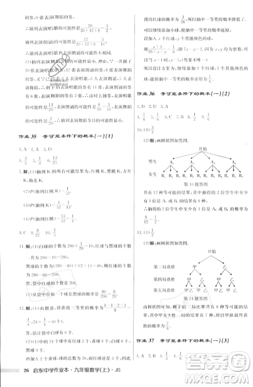 龙门书局2023年秋启东中学作业本九年级数学上册江苏版答案