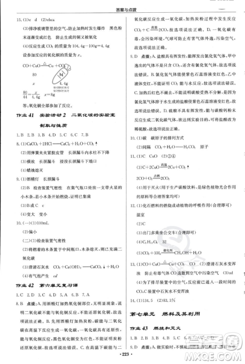 龙门书局2023年秋启东中学作业本九年级化学上册人教版答案