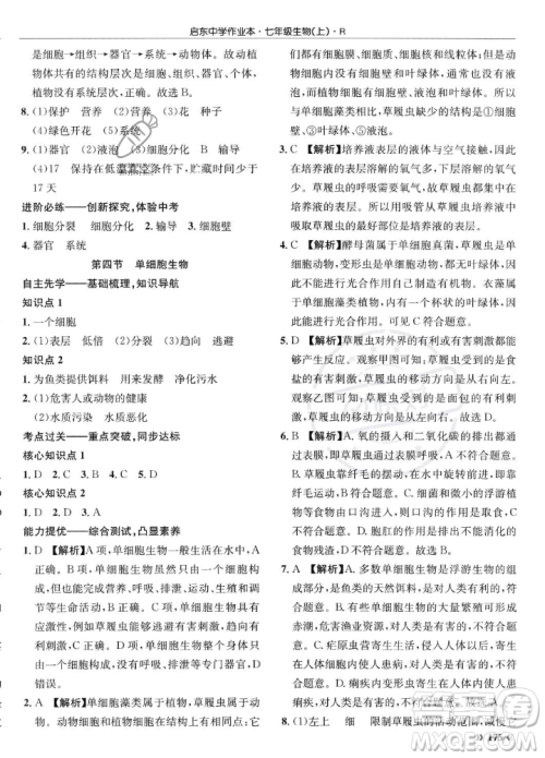 龙门书局2023年秋启东中学作业本七年级生物上册人教版答案 龙门书局2023年秋启东中学作业本七年级生物上册人教版答案