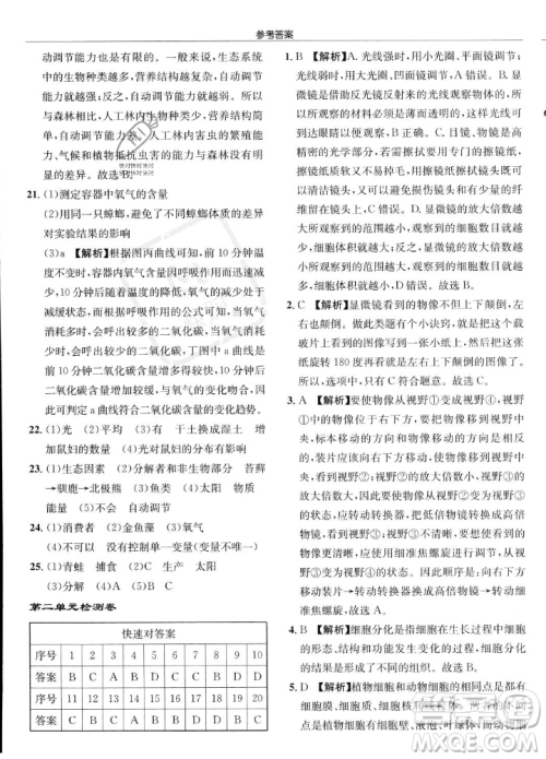 龙门书局2023年秋启东中学作业本七年级生物上册人教版答案 龙门书局2023年秋启东中学作业本七年级生物上册人教版答案