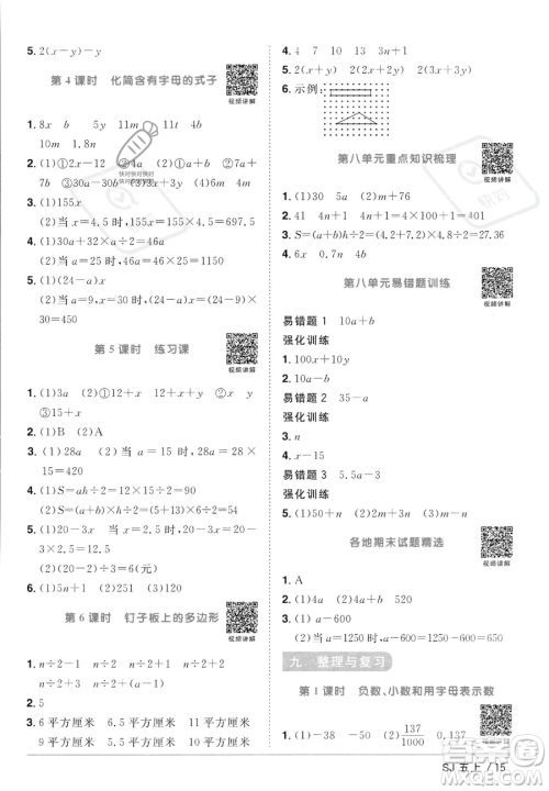 江西教育出版社2023年秋阳光同学课时优化作业五年级数学上册苏教版答案