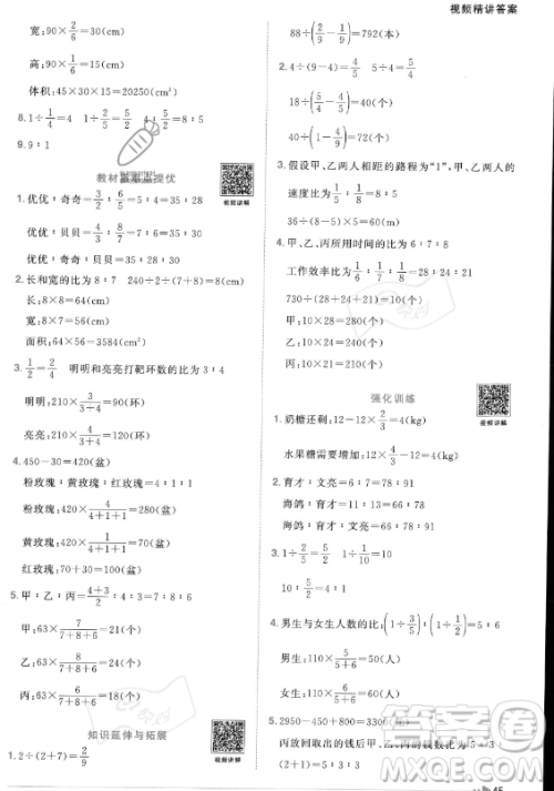 江西教育出版社2023年秋阳光同学课时优化作业六年级数学上册北师大版答案