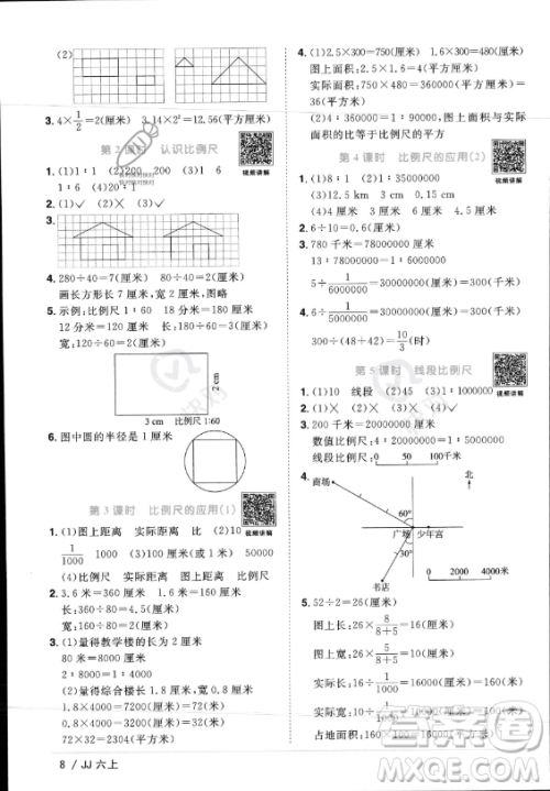 江西教育出版社2023年秋阳光同学课时优化作业六年级数学上册冀教版答案
