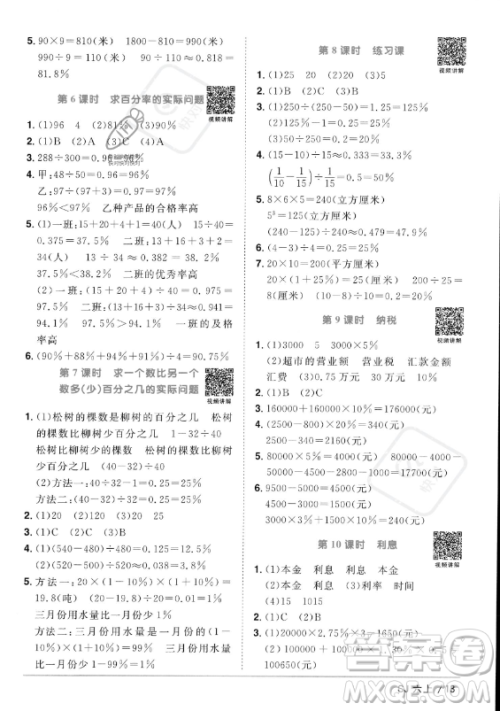 江西教育出版社2023年秋阳光同学课时优化作业六年级数学上册苏教版答案 江西教育出版社2023年秋阳光同学课时优化作业六年级数学上册苏教版答案