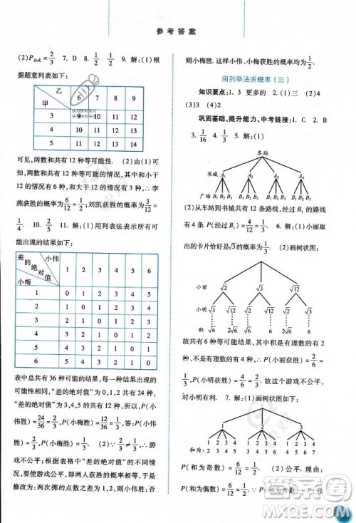 河北人民出版社2023年秋同步训练九年级数学上册人教版答案