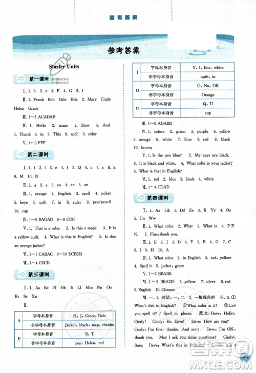 河北人民出版社2023年秋同步训练七年级英语上册人教版答案 河北人民出版社2023年秋同步训练七年级英语上册人教版答案