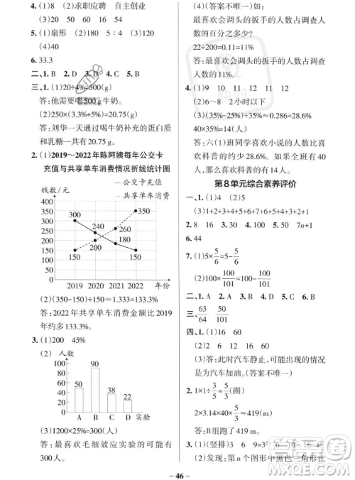 辽宁教育出版社2023年秋PASS小学学霸作业本六年级数学上册人教版答案