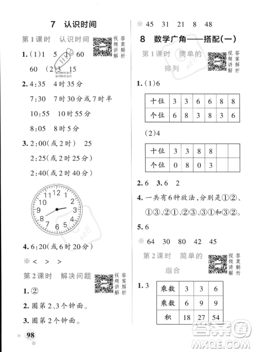辽宁教育出版社2023年秋PASS小学学霸作业本二年级数学上册人教版答案