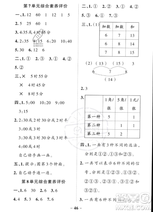 辽宁教育出版社2023年秋PASS小学学霸作业本二年级数学上册人教版答案